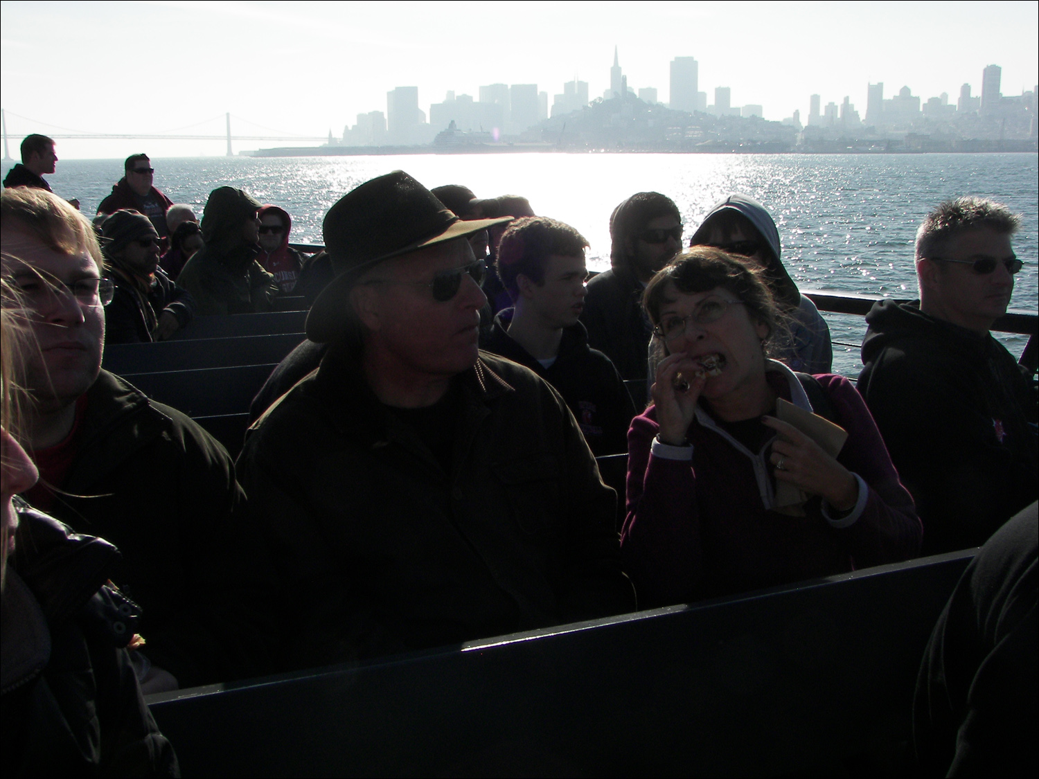 Passengers on ferry to Alcatraz-  Martijn, Bob, & Katherine