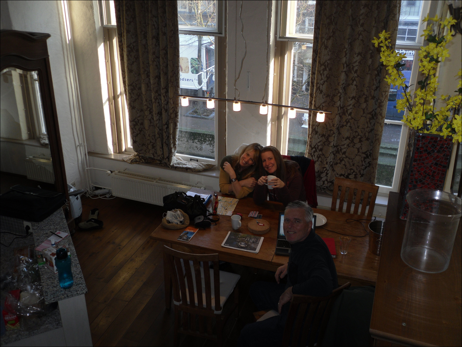 View of the 2nd floor dining room area @ our place in Delft.  L-R Sondra, Becky and Bob