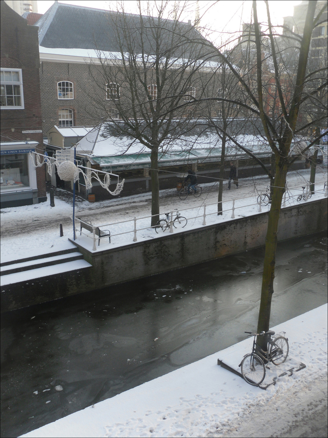 View of Hippolytusbuurt st canal from our dining room following snowfall