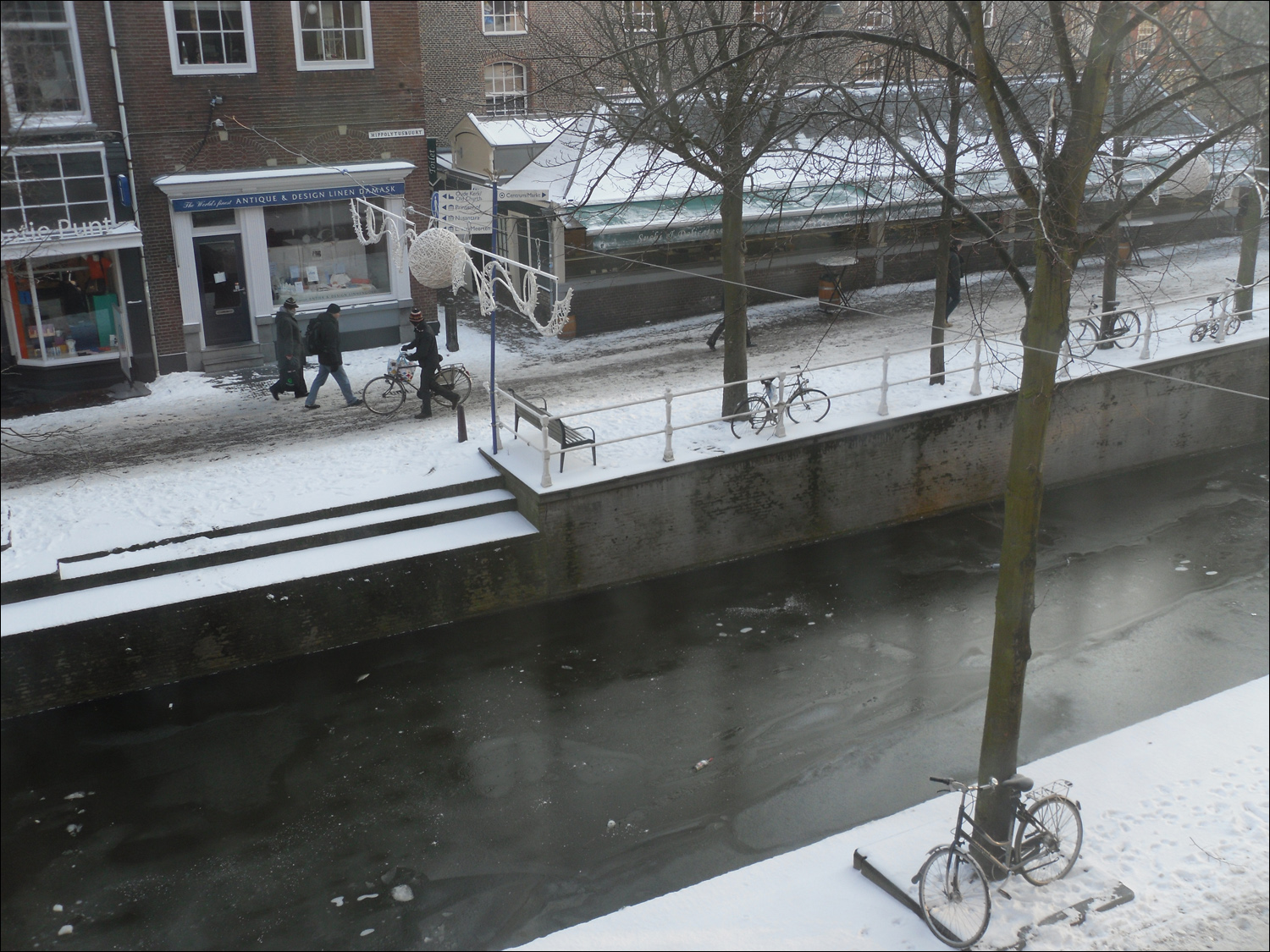 View of Hippolytusbuurt st canal from our dining room following snowfall